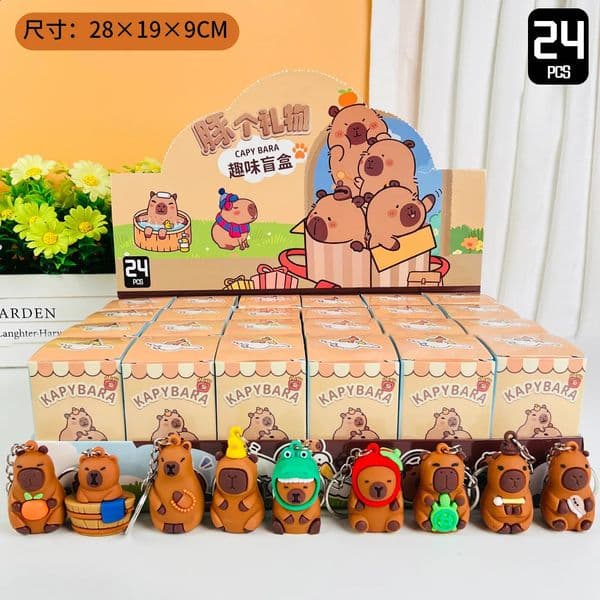 In Stock 24pcs Capybara Blind Box Keychain Cute Snot Bear Figure Mystery Box Doll Pendant Wholesale Bag Backpack Decorations 260126