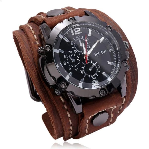 Mens Quartz Watches Wristwatch 2024 Cowhide Watchband Punk Style Watch for Men Wide Genuine Leather Bracelets 260207