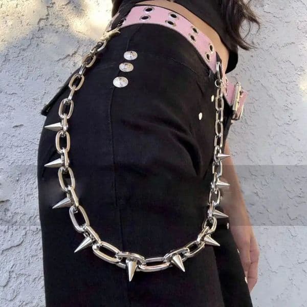 Punk Spike Jeans Decor Pants Chain Secure Travel Wallet Chain Heavy Duty Jeans Link Coil Leash Jewelry 260120