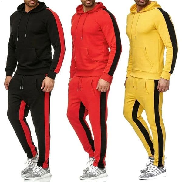 Mens 2 Piece Tracksuit Color Block Sweatsuit Stripes Casual Winter Long Sleeve Warm Moisture Wicking Breathable Sportswear Suit 260209BJ