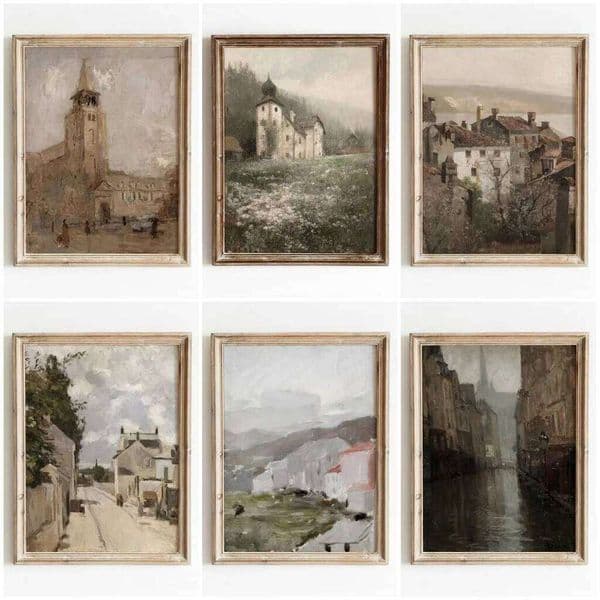 Vintage Abstract Country Landscape Wall Art Retro Architecture Poster European Village Oil Painting Print on Canvas Home Decor 26Y0210