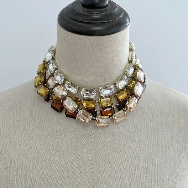 Cut Colored Crystal Necklace for Women Simple Sparkling Rectangular Glass Set Fashion Necklace 260121