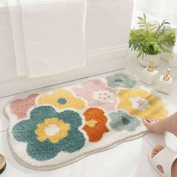 VIKAMA Cartoon Flower Bathroom Absorbent Floor Mat Bedroom Entrance Anti Slip Quick Dry Carpet Soft Plush Home Decor 26H0211