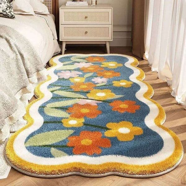 New Bedroom Balcony Imitation Cashmere Carpets Wave Shaped Bedside Rugs Living Room Sofa Absorbent Ins Style Floor Cushion Mats 26H0211