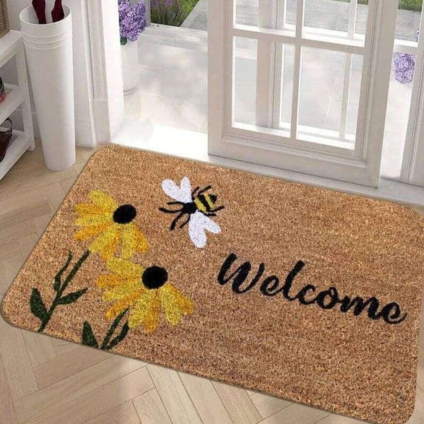 Floral & Letter Graphic Anti-slip Door Mat Indoor Outdoor Rug Welcom Bedroom Bedside Carpet Cloakroom Small Home Kitchen Mats 26Y0211