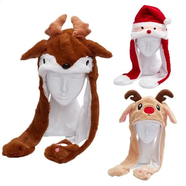 Plush Christmas Hat Interactive Game Windproof Elk Dress Up Doll Cute Cartoon Santa Ears Move Party Headdress 260122