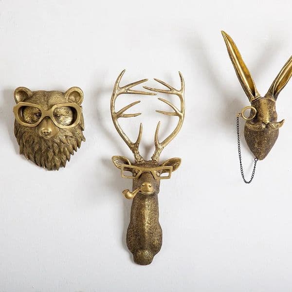 Antique Bronze Resin Animal Pendant Golden Deer Head Wall Storage Hook Up Background Accessories Decorative Figurines 260122