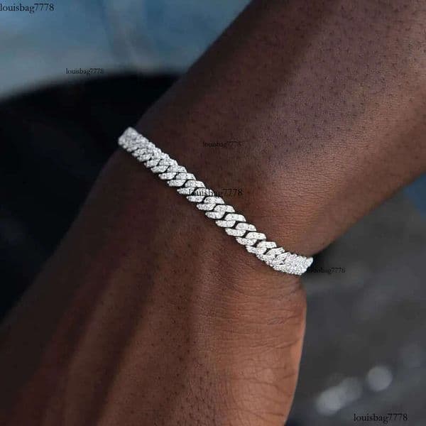 White Gold Sterling Sier VVS Moissanite Dia Cuban Link Chain Bracelet Iced Out Mossanite Jewelry For Men Women