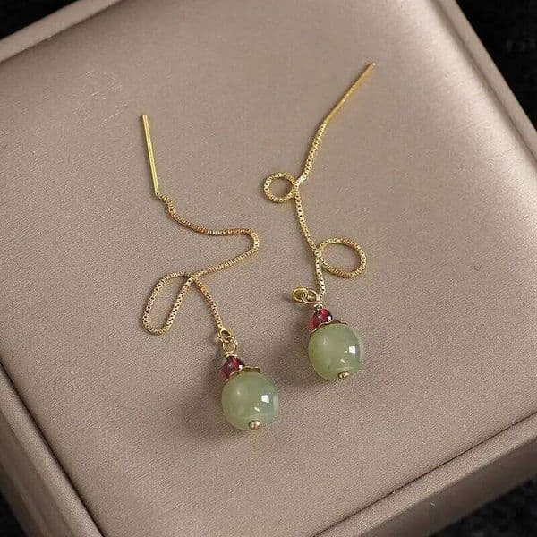 Gold Color Hetian Jade Earrings For Women Green Round Jewelry Girls Gift Dropshipping Wholesale Liuyuemoshang