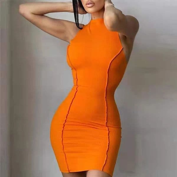 Women Summer Sexy Slim Wrap Hip Dress Solid Patchwork Oneck Sleeveless Mini Dresses INS Fashion High Street Sheath Vestidos 260209BANJIA
