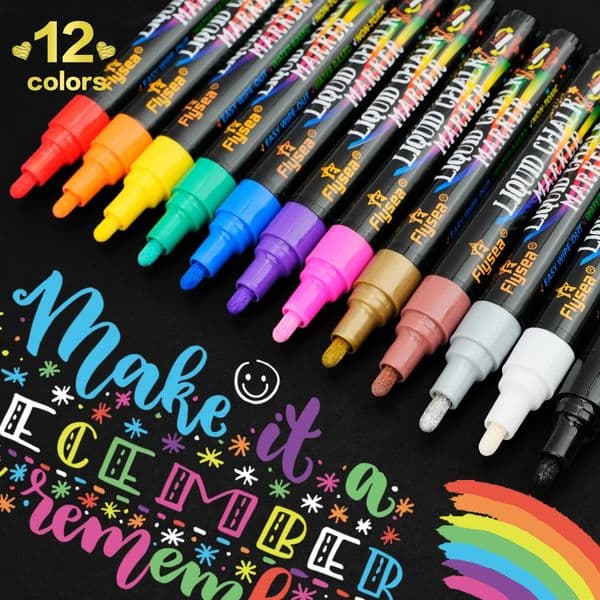 12PCSSet Liquid Chalk Marker Pens Erasable LED Writing Board Glass Window Art 12 Colours Marker Pens3mm-6mm Tips 260124
