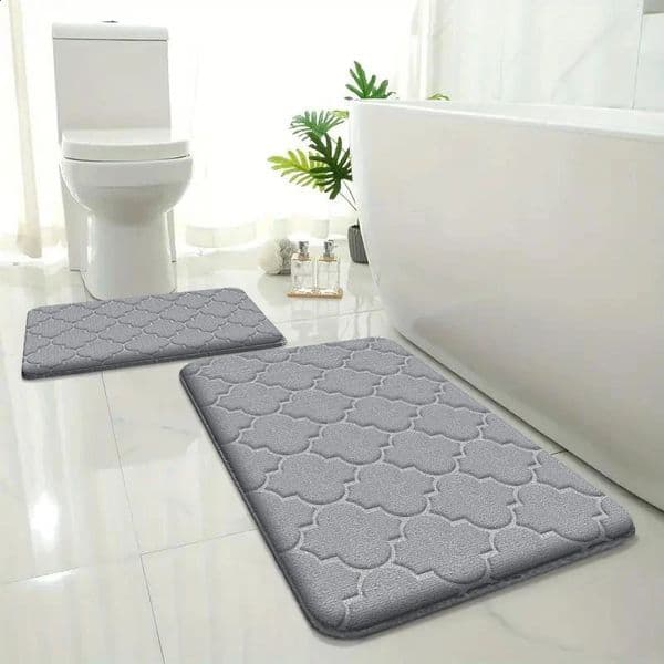 2 pieces of embossed flannel bathroom absorbent floor mats 2-piece set furry shower room non-slip floor mats home entrance mats 260208