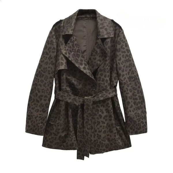 Trench Coat for Women Elegant Womens Autumn Coats Chic Leopard Print 260129BANJIA