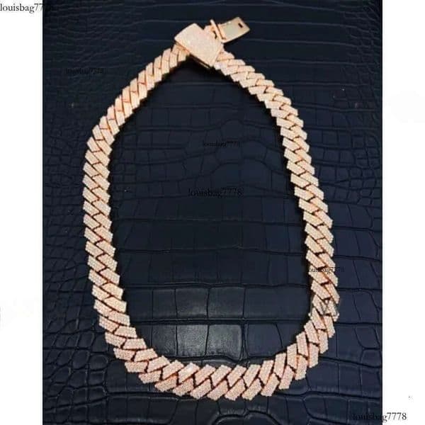 20mm Moissanite Dia Cuban Link Chain VVS1 Quality Sterling Sier Rose Gold Plated Mens Necklace