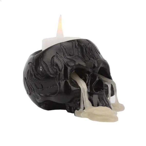 Creative Black Skull Candlestick Halloween Decorative Candlestick Home Skeleton Candlestick Resin Ornament Halloween Decoration 260208