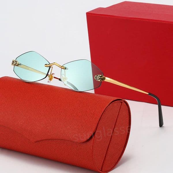 Green Sunglasses Men Glasses Designer Sun glasses Women Fashion Rimless Hexagonal Coating Buffalo Horn Glasses Metal Mens Eyewear Black Lens Eyeglasses Lunettes