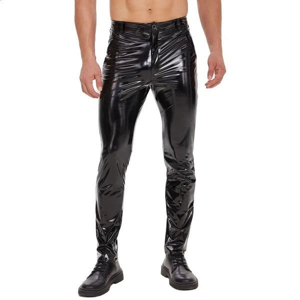 Patent Leather Trousers Men Skinny Long Pan Motorcycle Straight Pant Male Slim Fit Pencil Pants Handsome Streetwear Cool Legging 260209