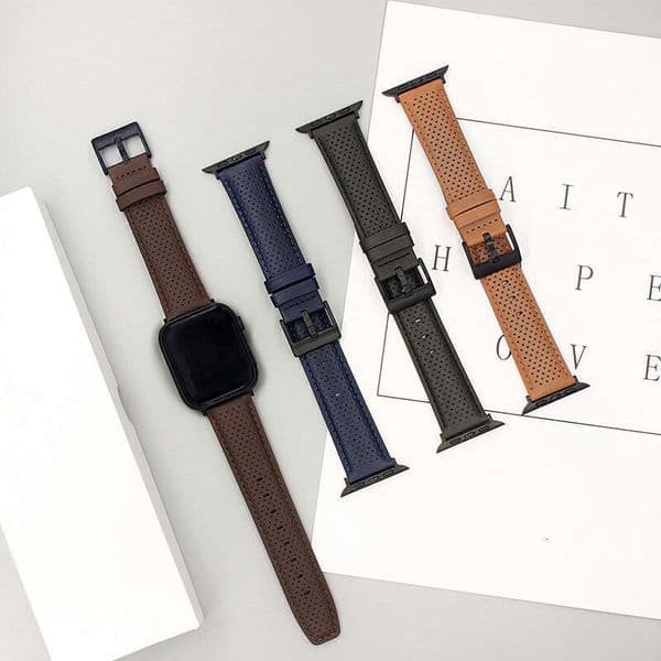 Suitable Apple Watch 11 genuine leather watch for men and women, iWatch 10 perforated strap 49/46/44MM