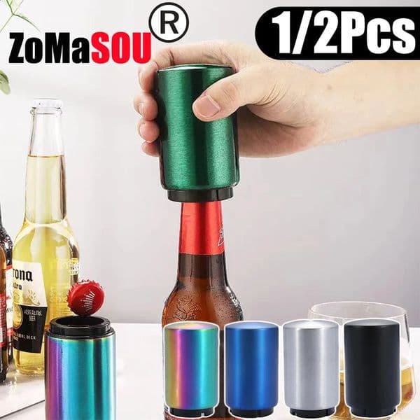 Top Press Bottle Beer Opener Automatic No Trace Soda Wine Stainless Magnet Kitchen Tool 260204