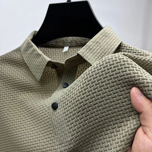 1pcs Summer Men Mesh Ice Silk T-shirt Mens Short-sleeved T-sleeved Mens Polo Tee Shirt Solid Men Business Fashion Tops 260207
