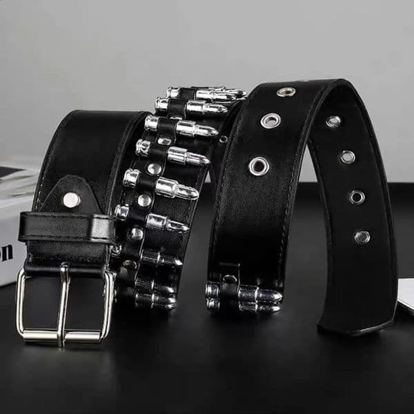 Trendy Rivet Hollow Bullet Decoration Belt Heavy Metal Belt Men Women Punk Rock Style Belt Fashion PU Leather Studded Waistband 260202