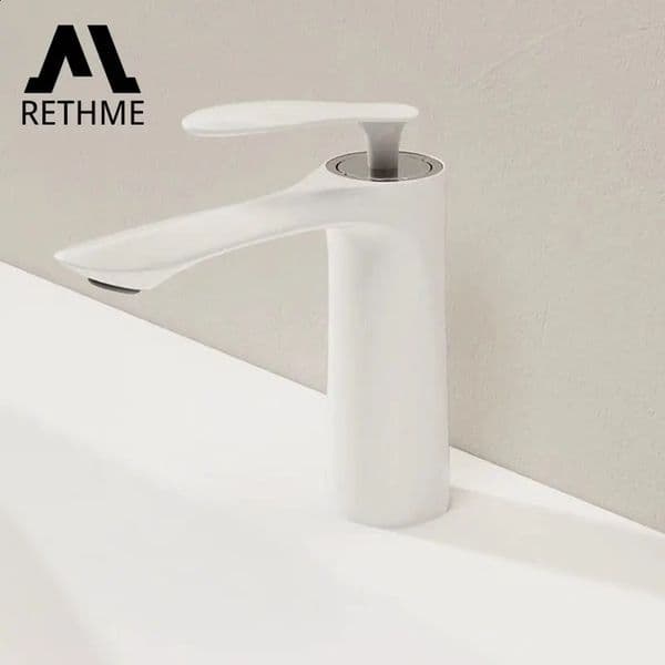 Rethme Bathroom Faucets White Maple Leaf Brass Basin Mixing Faucet Cold Water Waterfall Tap Deck Mounted Sink Mixer Taps 260122