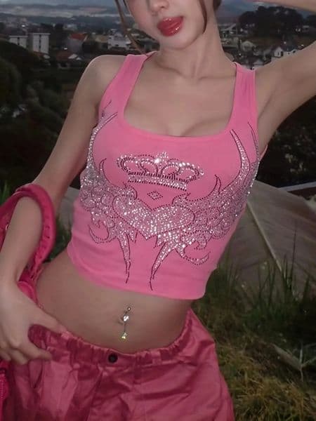 Dulzura Women Fashion Y2K Streetwear Party Club Pink Crop Tank Tops Camis 2024 Autumn Clothes Wholesale Items For Business T3211 260209