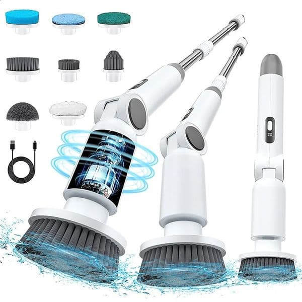 8-in-1 Electric Spin Scrubber Wireless Cleaning Brush IPX7 Waterproof Bathroom Scrubber Adjustable Extension Handle 260202