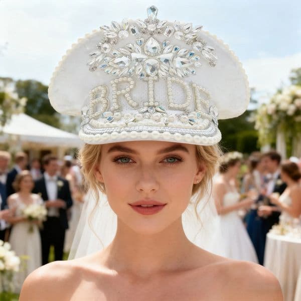 HongLuan Vintage White Bride y Captain Hat Rhinestone for Festival Woman Rave Festivals Accessories Wedding Party Caps 260122