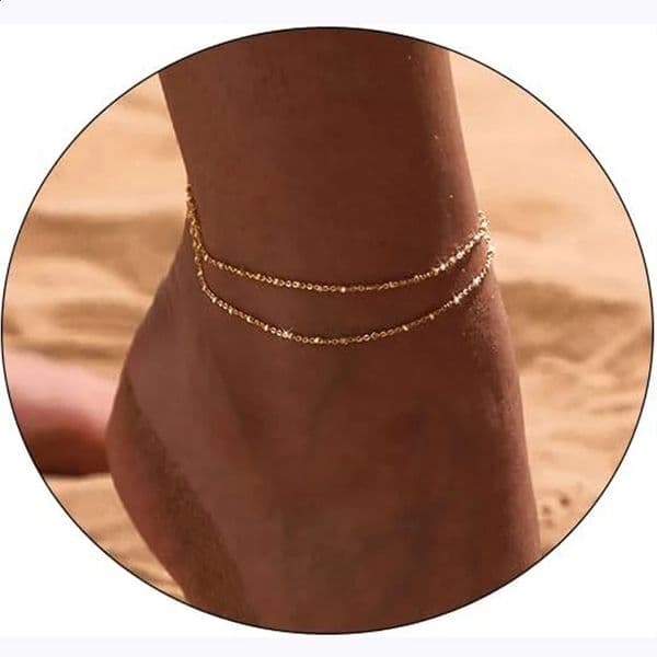 Waterproof Ankle Bracelets for Women14K Gold Silver Plated Layered Beads Anklets Women Girls Summer Jewelry Gifts 260128