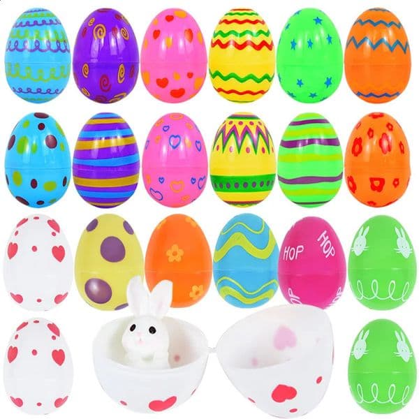 12/24Pcs Colorful Plastic Easter Eggs Easter Fillable Empty Eggs Candy Gifts Packaging Box Easter Decorations For Home s Gift 260208