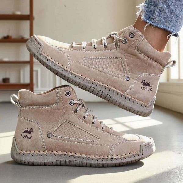 for Large Size Leather Fashion Women's Ankle Boots Handmade Stitching Flat Casual Shoes New Sneakers Women