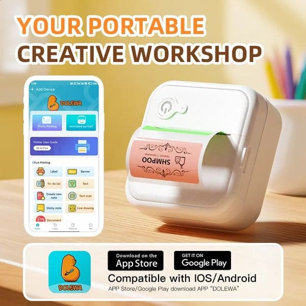 DOLEWA D8 Portable Mini Printers Wireless Bluetooth Inkless Sticker Maker Printer Tag Price Machine for Office School Kitchen 260203