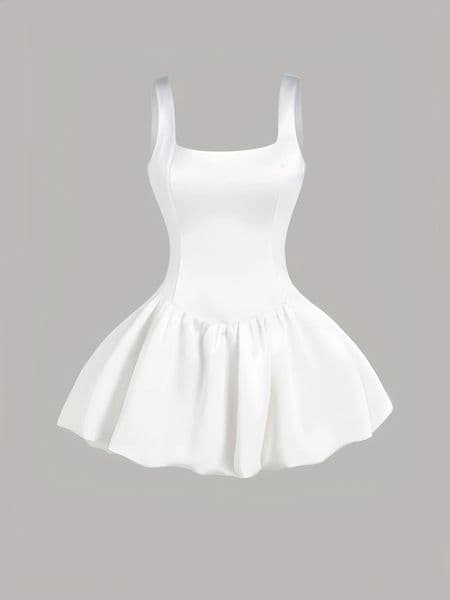 Ladies summer solid color bubble mini dress wedding party dress 260202
