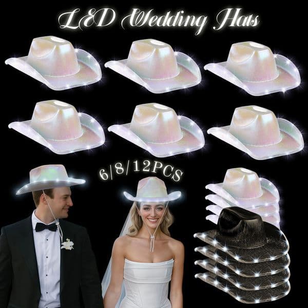 6812PACK Light Up Cowboy Hats LED Wedding Neon Sparkly Gift for Bridal Shower Dance Bachelor Party Prom 260122
