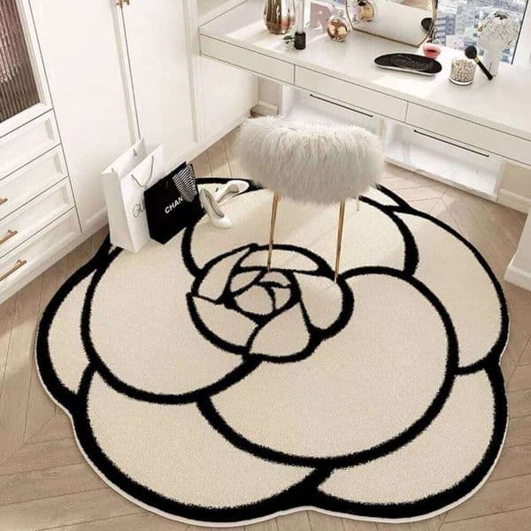 VIKAMA Camellia Shape Living Room Bedroom Cloakroom Crystal Velvet Non-Slip, Dirt Resistant And Easy To Care Carpet Home Decor 26H0211