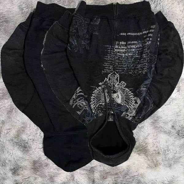 Gothic Fashion Oversized Pattern Printed Zipper Sweater Men Y2K Vintage Hip Hop Casual Joker Couple Sports Hoodies 260208
