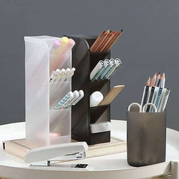 1pc White/Black Transparent Multifunctional Large Capacity Desktop Stationery Pencil Storage Box 26Y0211