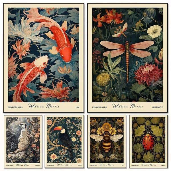 William Morris Floral Forest Fables Animal Crow Bee Falcon Exhibition Poster Printed Canvas Painting Wall Pictures Home Decor 26Y0210