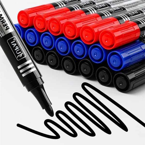 36PcsSet Permanent Marker Pen Fine Point Waterproof Ink Thin Nib Crude Nib Black Blue Red Ink 15mm Fine Color Marker Pens 260124