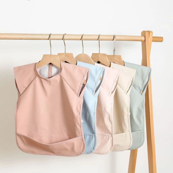 2026 New perfume Bibs With Storage Bag PU Waterproof Infant Solid Color Smock Children No-Sleeved Apron For Boys Girls cologne Baby Feeding
