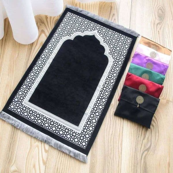 Prayer Rug With Portable Bag Beads Muslim Women Men Soft Islam Gifts Set Turkish for Ramadan Eid Hajj Travel Mat 26Y0211