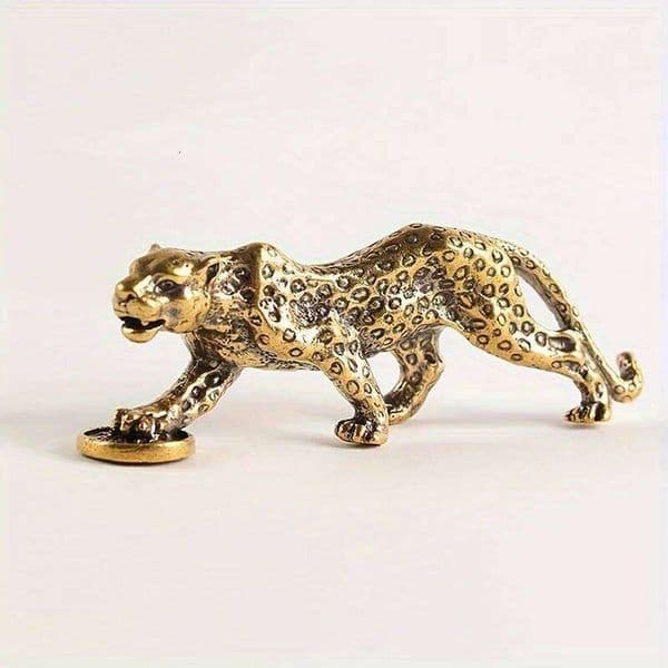 1pc Vintage Brass Metal Ornament,Decorative Desk Accessory,Office Desktop Decor, Home Decoration,Money Leopard Figurine 26L0212