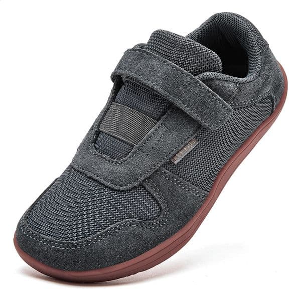 HOBIBEAR Kids Wide Toe Barefoot Shoes Little/Big/Kid Hook Loop Minimalist Sneakers Artificial Leather Mesh Lightweight Shoes 260209BJ