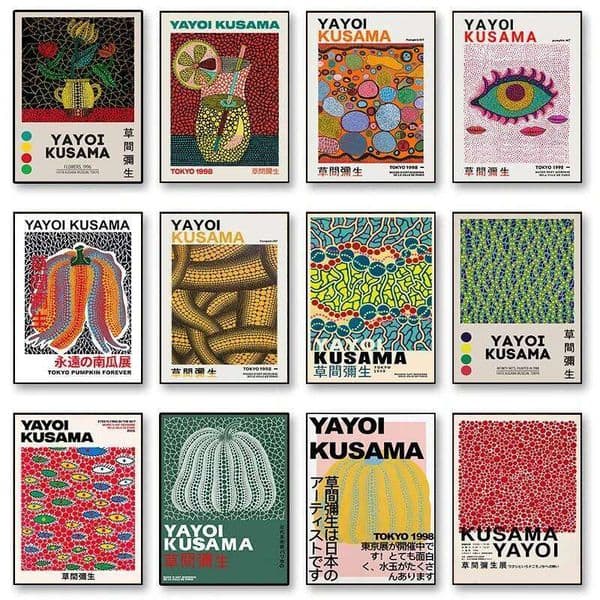 Yayoi Kusama Exhibition Pumpkin Flower Wall Art Poster Prints Abstract Canvas Painting Picture for Modern Room Home Decor 26Y0210