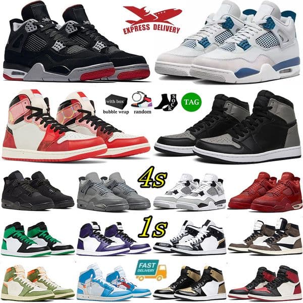 Designer 1s 4s Basketball Shoes Size 36-47 Men Women High 1 Trainers Mocha University Blue Leather Hyper Royal Grey Chicago Red Dark Outdoor Sports Sneakers With Box