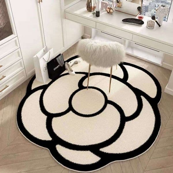 Camellia Special-shaped Crystal Velvet Light Luxury High-grade Mat Bedroom Cloakroom Foot mat Dressing Room Study Swivel Chair M 26H0211