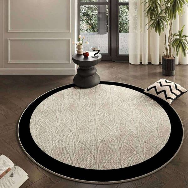 French Style Round Carpet Non-Slip Living Room Sofa Coffee Table Mat, Soft Bedside Floor Rug, Home Decor Accent 26H0211