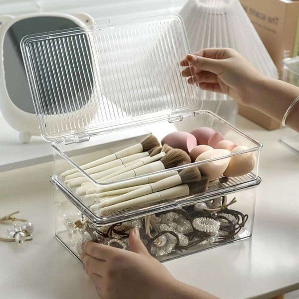 Transparent Cosmetics Box Dresser Household Use Organizer for Makeup Brushes Powder Puff Desktop Storage Bo 26Y0211