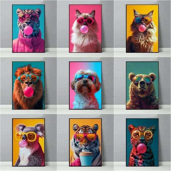 Animals With Sunglasses Poster Cool Cat Tiger Lion Giraffe Rabbit Wall Art Picture Canvas Print Painting Home Decoration 26Y0210